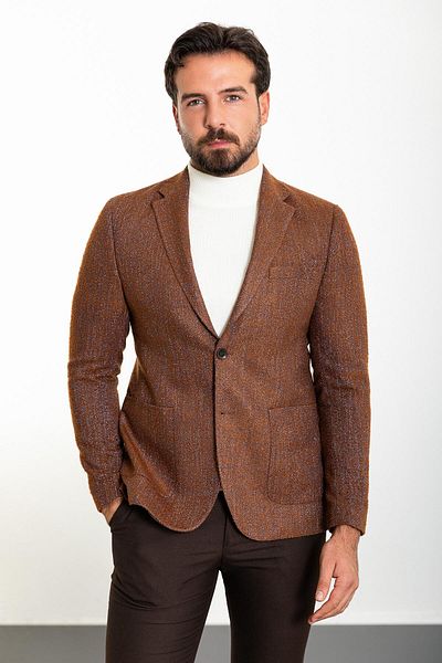 Mcr Textured Slim Fit Pocket Mono Collar Wool Men's Jacket Tile - 40345.23K