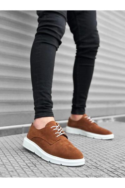 BOA Ba0003 Lace-Up Suede Classic Tan White High Sole Casual Men's Shoes