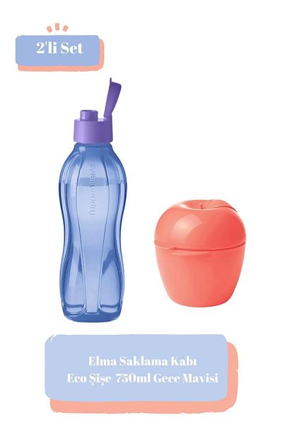 Tupperware Eco Bottle 750 ml Midnight Blue Water Bottle Flask and Storage Container Apple Eco-Friendly Set of 2