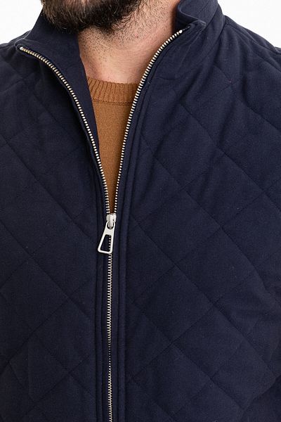 Mcr Quilted Navy Blue Slim Fit Judge Collar Men's Vest