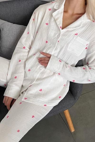 PEMBİŞ HOMEWEAR Set de pijamale din țesătură specială tricotată Lovely Crinkle Little Heart