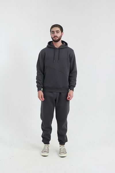 TKT Σετ αθλητικής φόρμας Dark Smoked Ανδρική φόρμα 3 κλωστών με πλαϊνές τσέπες (ΜΑΛΑΚΟ ΠΟΥΦ ΥΦΑΣΜΑ)