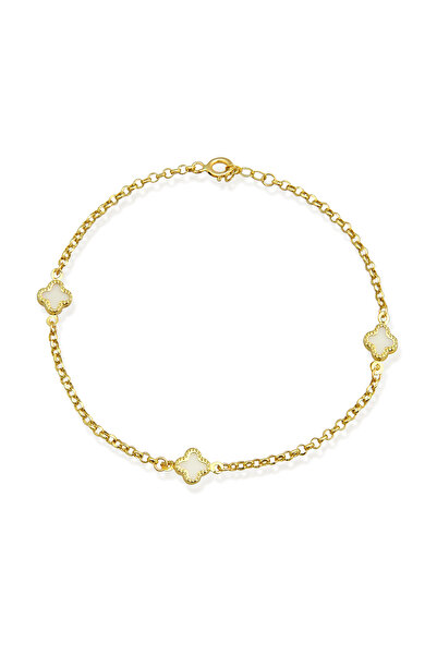 Altınkesesi 14 Ayar Altın Beyaz Üç Yoncalı Bileklik