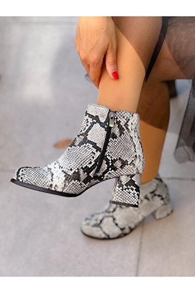 irmona PERY GRİ YILAN DERİSİ YUVARLAK BURUN TOPUKLU BOT BOTTİE