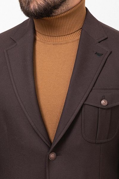Mcr Plain Brown Slim Fit Mono Collar Bag Pocket Men's Jacket