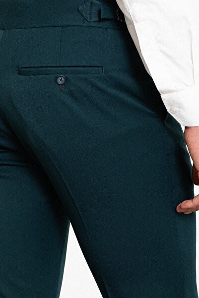 Mcr Ανδρικό παντελόνι με λεπτομέρεια με ζώνη και πόρπη, σμαραγδί - 38192.23K