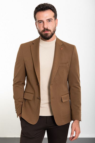 Mcr Straight Slim Fit Mono Collar Men's Jacket Camel - 40329.23K