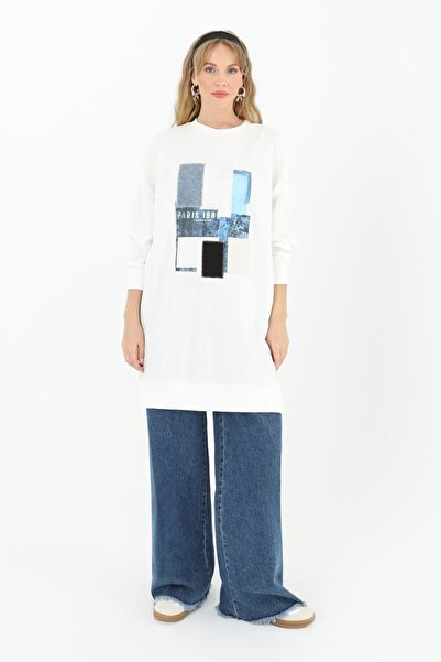 Puane CYLN10582 PUANE İKİ İPLİK KUMAŞ ÖNÜ KUMAŞ GARNİLİ SWEATSHIRT