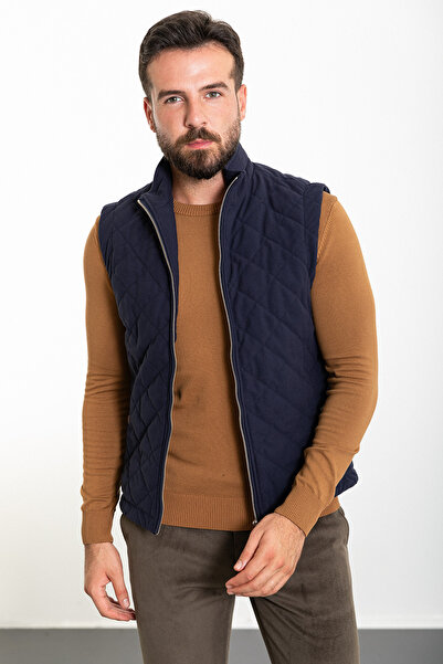 Mcr Quilted Slim Fit Judge Collar Men's Vest Navy Blue - 40935.23K