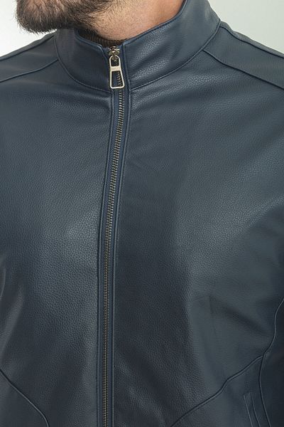 Mcr Straight Slim Fit Judge Collar Faux Leather Men's Coat Navy Blue - 39579.22K