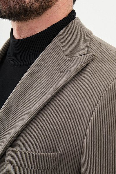 Mcr Striped Slim Fit Wide Collar Double Breasted Velvet Men's Jacket Mink - 40399.24K