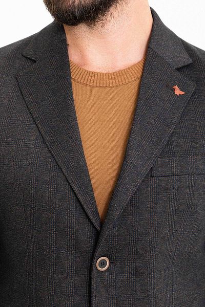 Mcr Plaid Slim Fit Mono Collar Men's Jacket Brown - 40337.23K