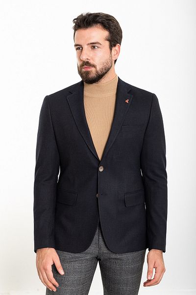 Mcr Striped Slim Fit Mono Collar Men's Jacket Navy Blue-Brown - 40331.23K