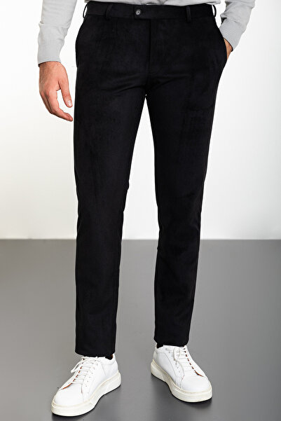 Mcr Çizgili Slim Fit Kadife Erkek Pantolon Siyah - 38218.23K