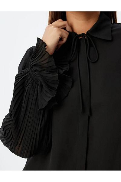 Koton Balloon Sleeve Pleated Shirt - Crepe Fabric with Elastic Cuff and Tie Detail