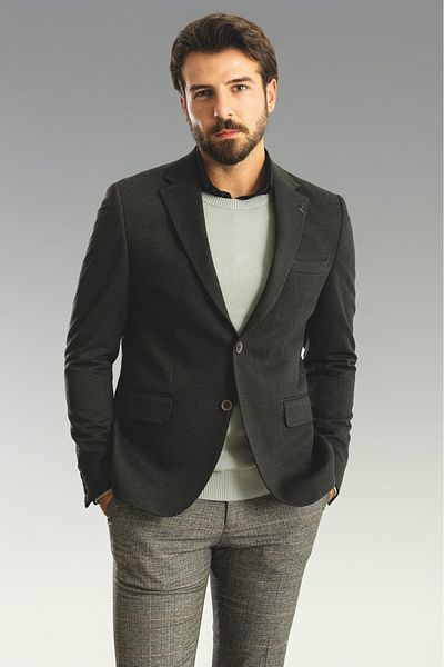 Mcr Textured Slim Fit Mono Collar Wool Men's Jacket Anthracite - 40277.22K