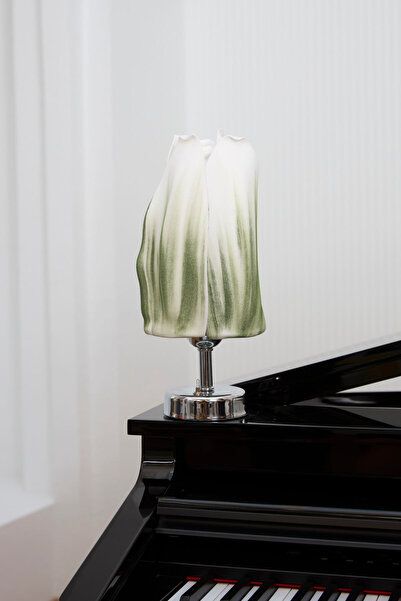 Maison Avf Beyaz & Yeşil Eva Lale Tasarım Kablosuz Masa Lambası - Alt Gümüş