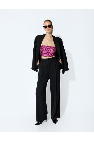 Koton Rochie de seară slim fit - bluză crop cu paiete și curea de frânghie