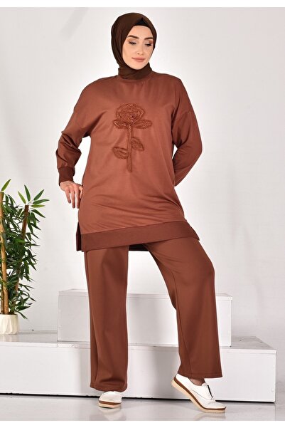 Puane CYLN10584 PUANE İKİ İPLİK KUMAŞ İNCİLİ VE NAKIŞLI SWEATSHIRT