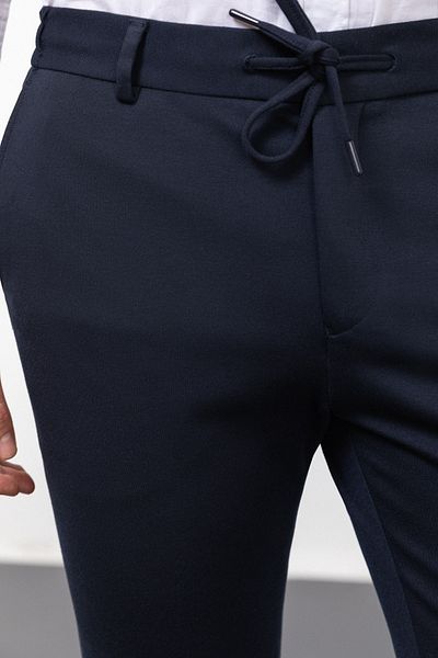 Mcr Straight Super Slim Fit Men's Trousers with Elastic Waist Drawstring Navy Blue - 38214.23K