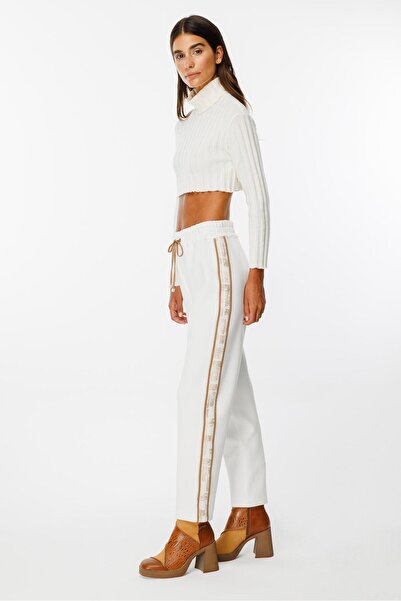 Moda İlgi Екрю кольорові модні в'язані штани - з еластичним поясом і боковими смужками 1562,1563,1564