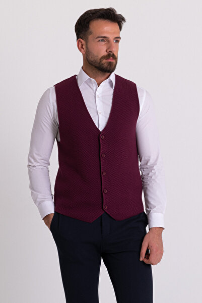 Mcr Textured Slim Fit Knitwear Men's Vest Claret Red - 40990.19K