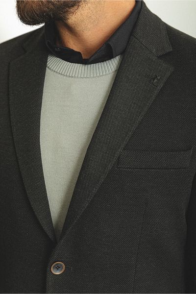 Mcr Textured Slim Fit Mono Collar Wool Men's Jacket Anthracite - 40277.22K