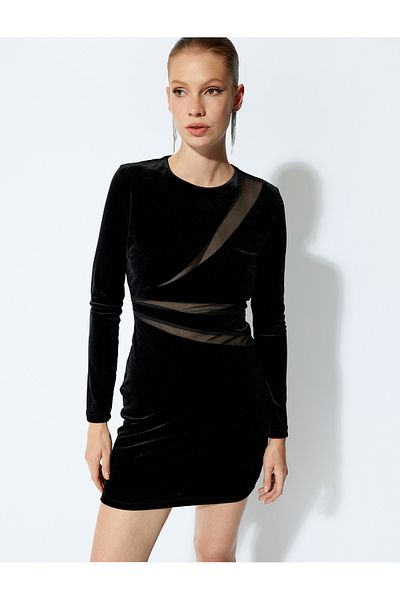 Koton Langärmliges Minikleid mit Samt-Tülldetails