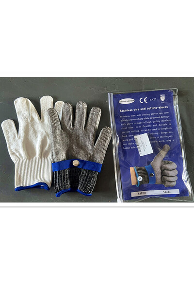 Choice قفازات عمل من الفولاذ المقاوم للصدأ المقاوم للقطع من الدرجة الخامسة، مقاس XL أزرق، قفازات حديدية شبكية معدنية مضادة للقطع