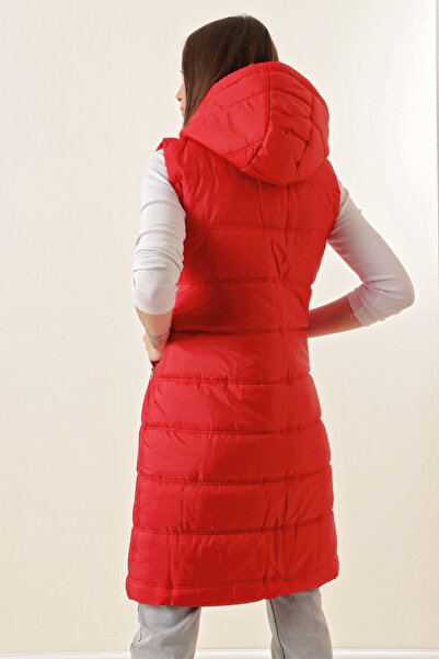 Bigdart 5140 Hooded Long Puffer Vest - D.Red