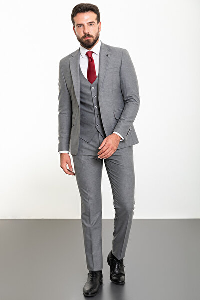 Mcr Plain Gray Slim Fit Wool Classic Men's Suit