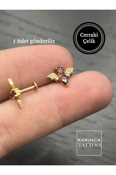 Karınca Piercing Bat Zircon Stone Piercing - Tragus Helix, Flat Conch and Cartilage Earrings