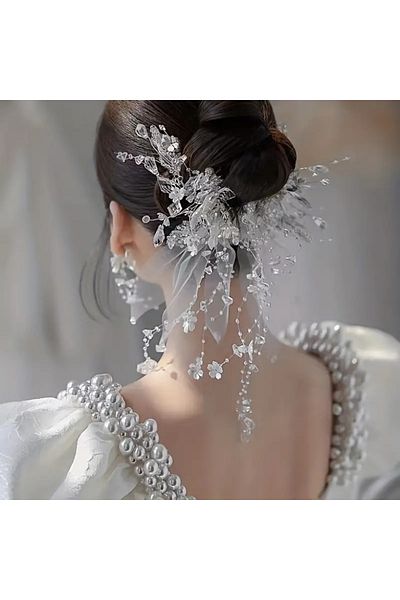 Eva Flore 2 Pieces Bridal Engagement Maternity Hair Accessory with Beaded Tassels