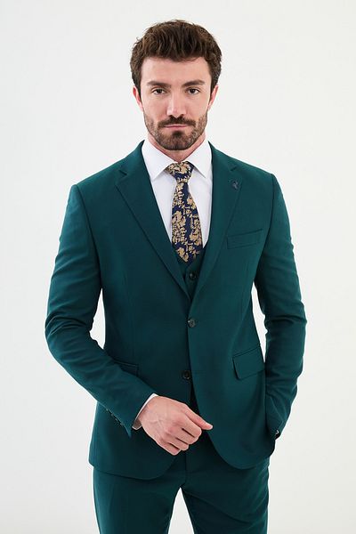 Mcr Straight Slim Fit Mono Collar Men's Suit Emerald - 45352.24K