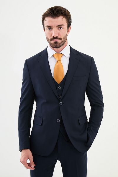 Mcr Straight Slim Fit Mono Collar Classic Men's Suit Navy Blue - 45356.24K
