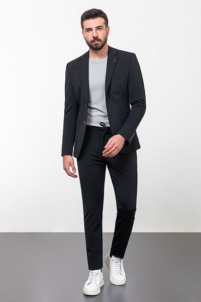Mcr Straight Slim Fit Bag Pocket Mono Collar Drawstring Men's Suit Black - 45253.23K
