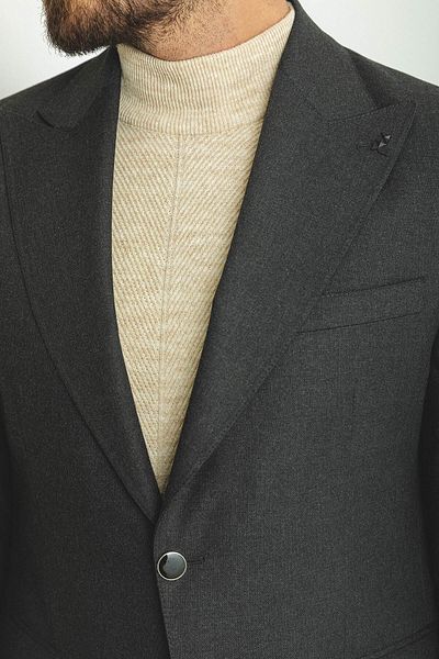 Mcr Straight Anthracite Color Pleated Trousers Slim Fit Men's Suit