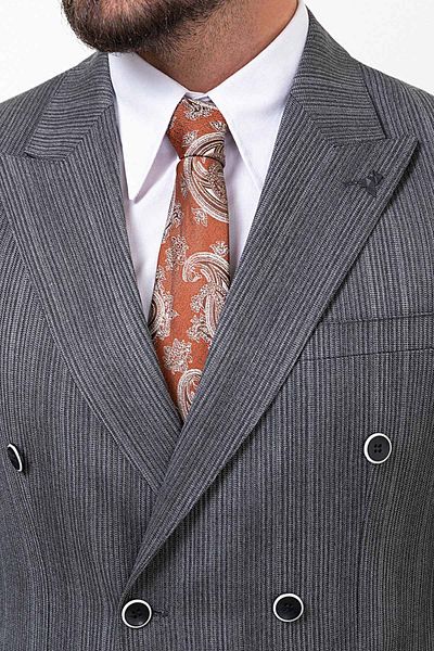 Mcr Striped Slim Fit Double Breasted Men's Suit Black - 45254.23K