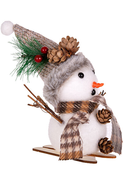 Herdekora Новорічна прикраса Сніговик на лижах, коричнево-білий, 17x4x17 см.