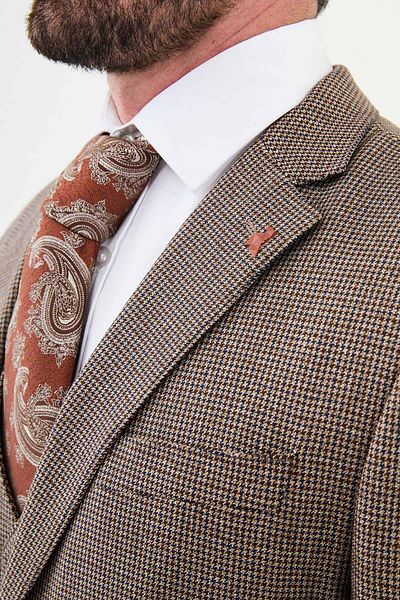 Mcr Check Slim Fit Mono Collar Men's Suit Beige - 45354.24K
