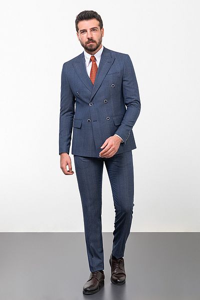 Mcr Striped Slim Fit Double Breasted Men's Suit Navy Blue - 45254.23K