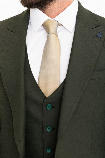 Mcr Plain Khaki Slim Fit Wide Collar Wool Classic Men's Suit