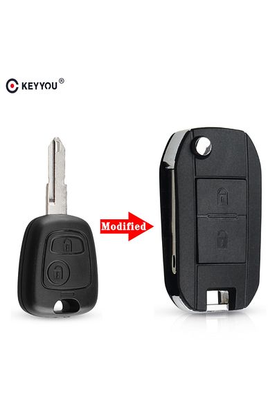 KEYYOU Modified Flip Folding Car Key Case Fob Shell For Peugeot 206 207 For Citroen Remote 2 Butt...