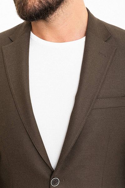 Mcr Costum pentru bărbați, maro, slim fit, mono guler, cu șnur