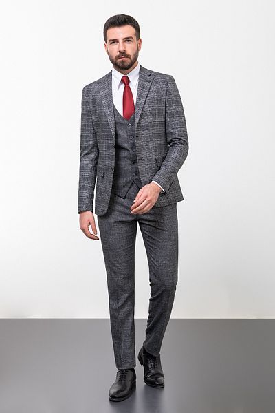 Mcr Plaid Slim Fit Combination Wool Men's Suit Black - 45259.23K