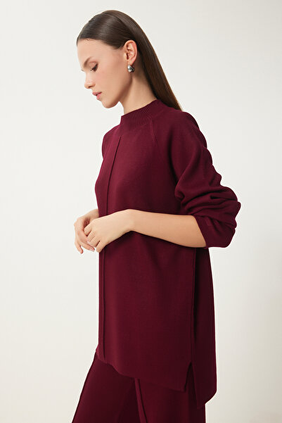 Lovelyİstanbul Şık Triko Kazak Pantolon Takım BORDO LMU0001