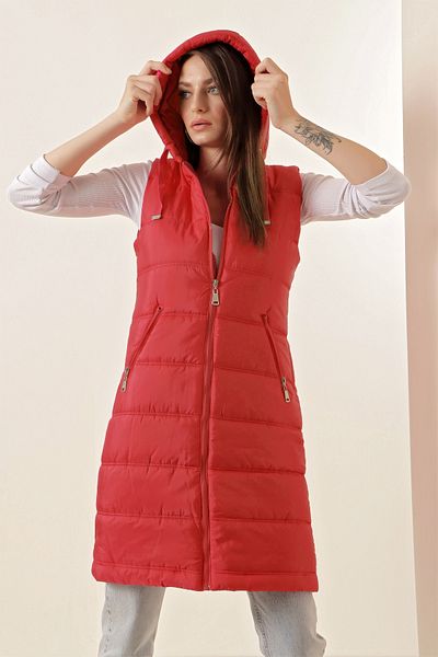 Bigdart 5140 Lange Pufferweste mit Kapuze – D.Red