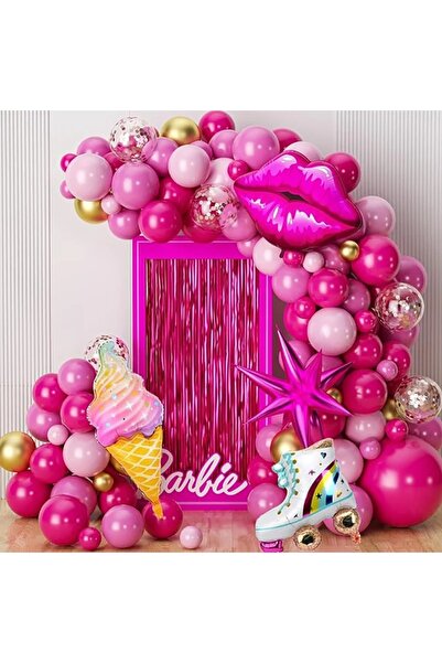 DÜVENCİ TİCARET طقم قوس بالون وردي لعيد ميلاد الفتاة - حفلة تحت عنوان الأميرة