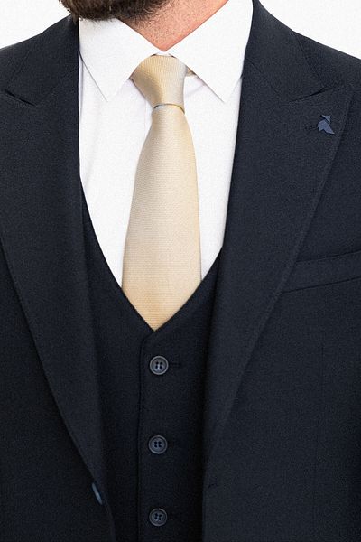 Mcr Plain Navy Blue Slim Fit Wide Collar Wool Classic Men's Suit
