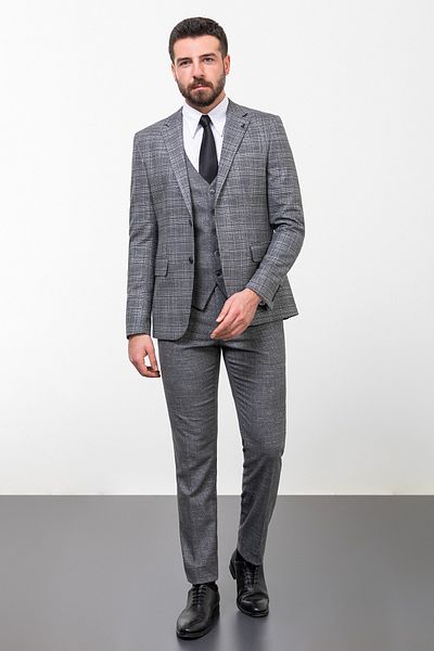 Mcr Plaid Slim Fit Combination Wool Men's Suit Anthracite - 45259.23K
